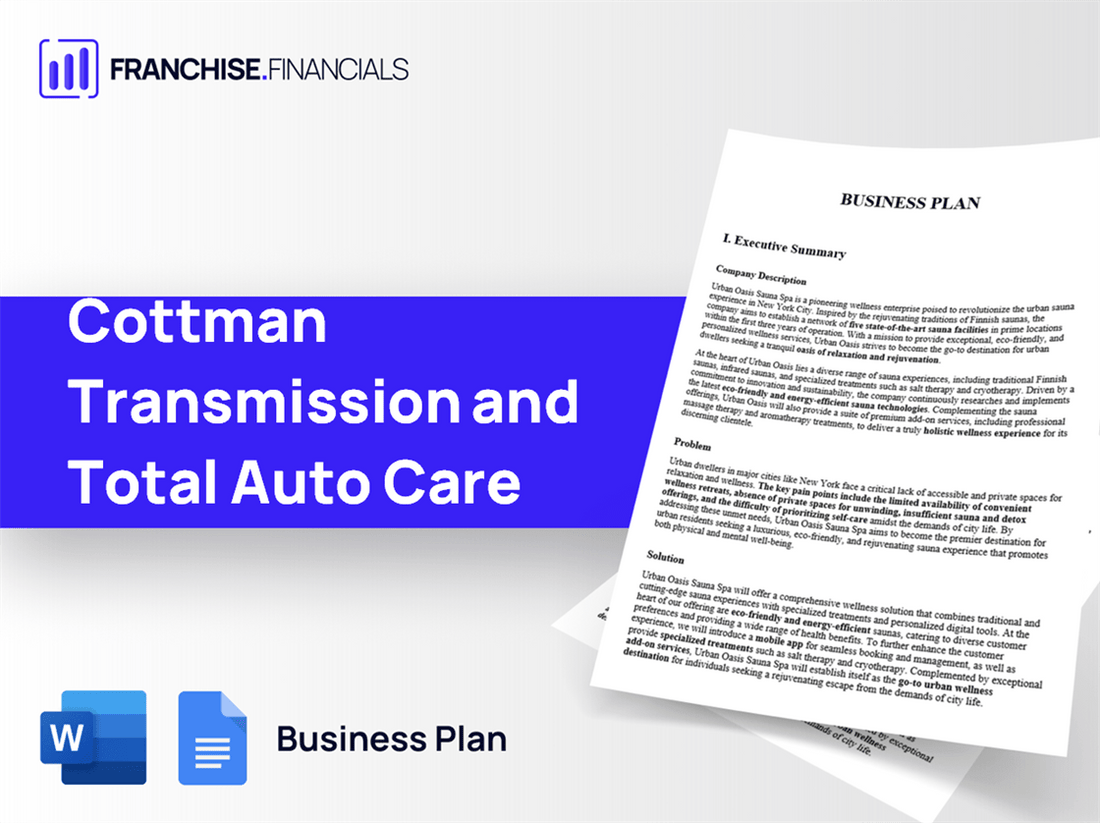 Cottman Transmission and Total Auto Care Franchise Business Plan Template