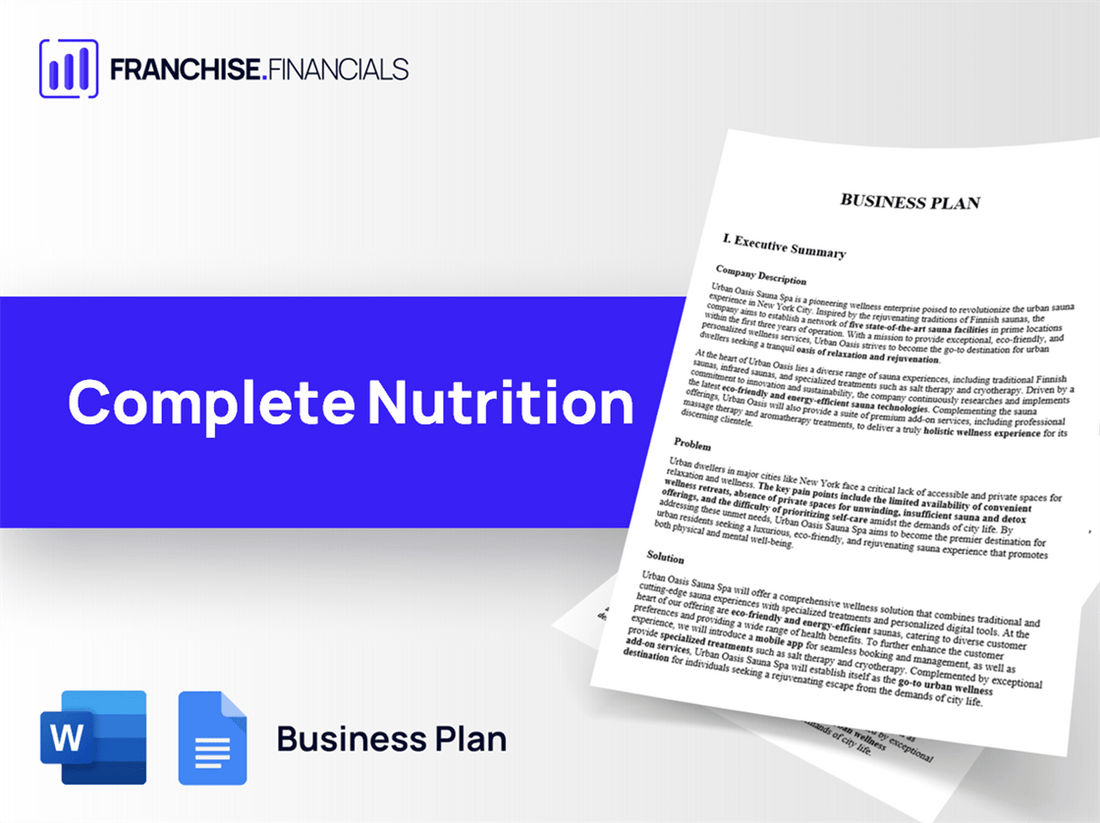 Complete Nutrition Franchise Business Plan Template